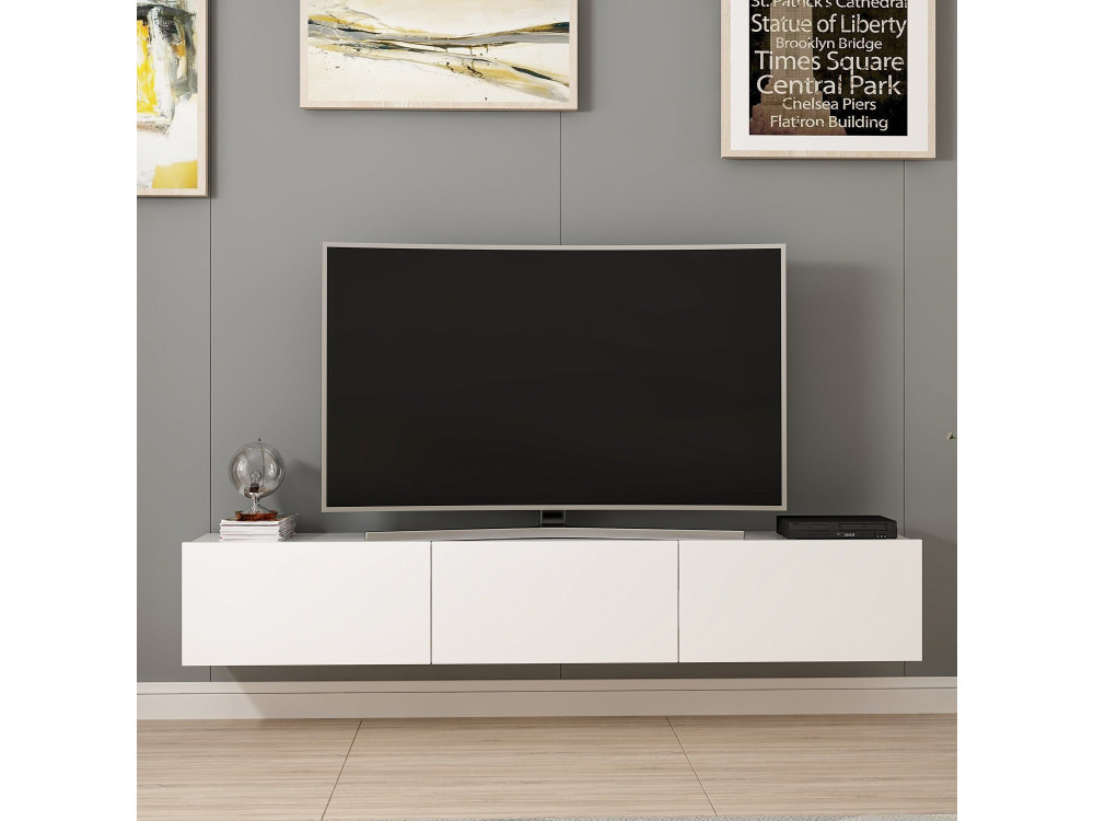 Mueble TV suspendido de madera "Rigel" - 180 x 32 x 30 cm - Blanco