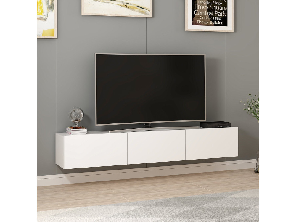 Mueble TV suspendido de madera "Rigel" - 180 x 32 x 30 cm - Blanco