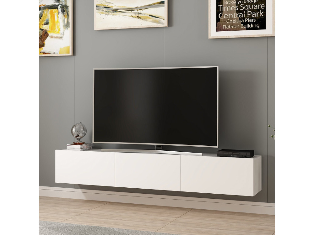 Mueble TV suspendido de madera "Rigel" - 180 x 32 x 30 cm - Blanco