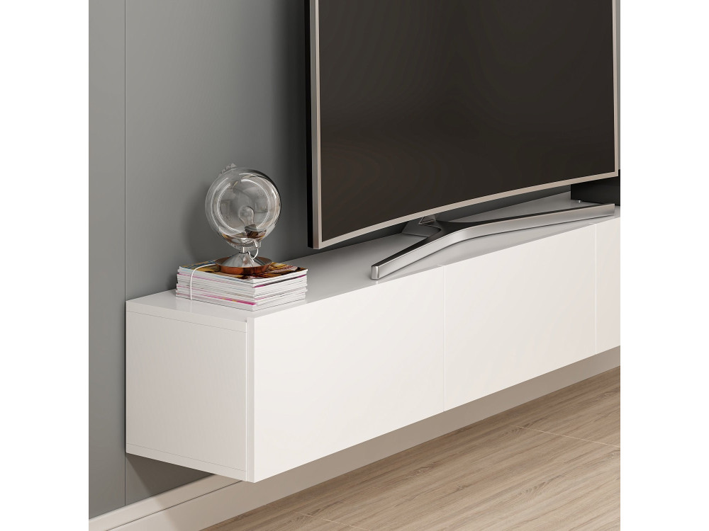 Mueble TV suspendido de madera "Rigel" - 180 x 32 x 30 cm - Blanco