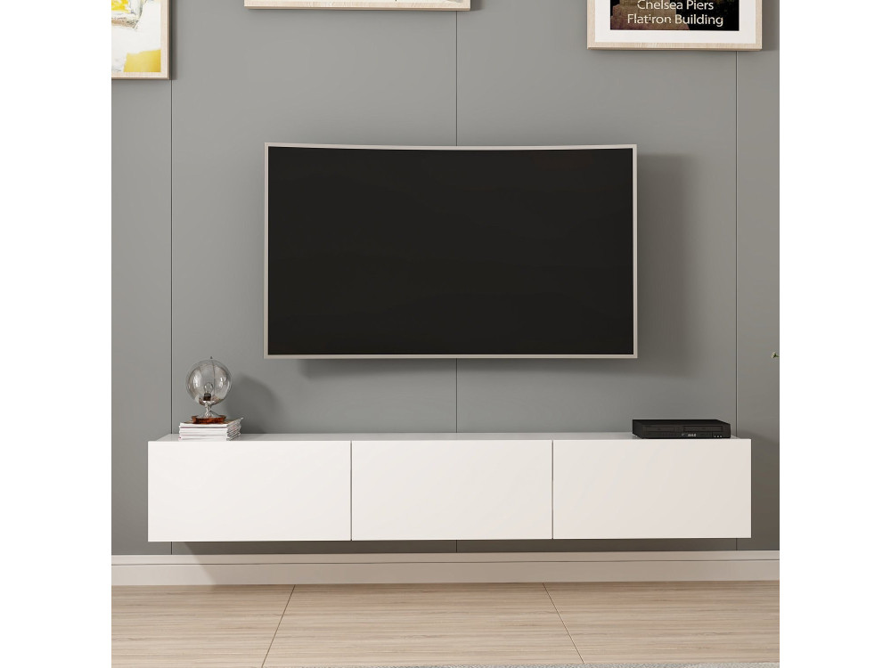 Mueble TV suspendido de madera "Rigel" - 180 x 32 x 30 cm - Blanco