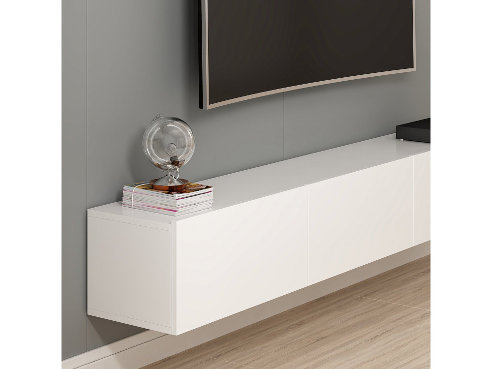 Mueble TV suspendido de madera "Rigel" - 180 x 32 x 30 cm - Blanco