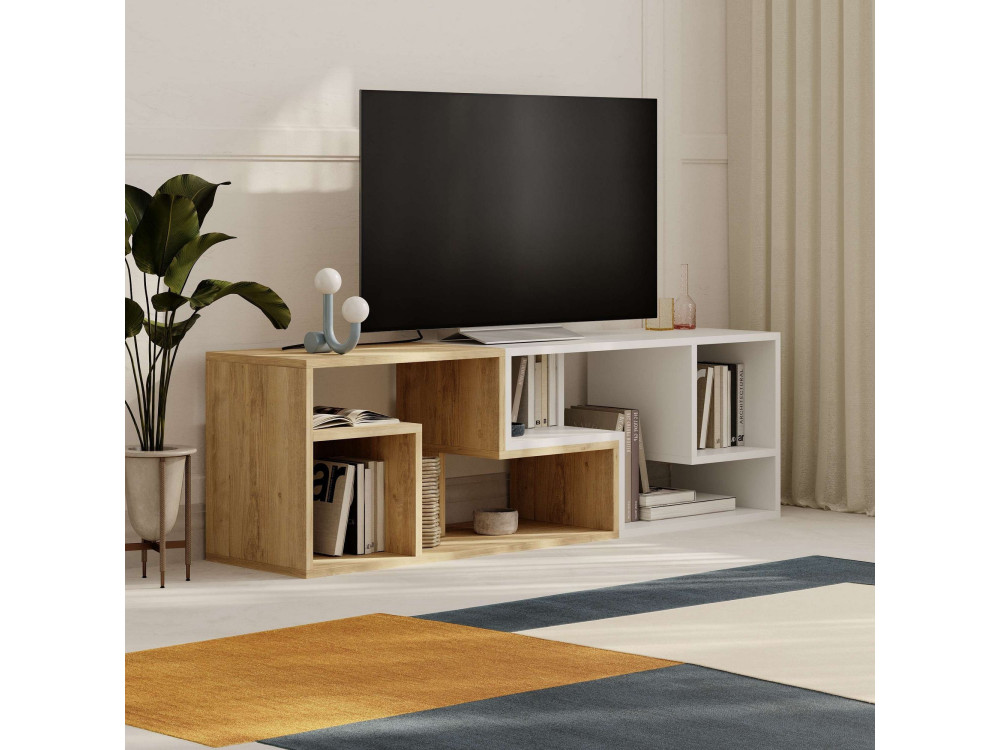 Mueble TV modular de madera "Glis" - 145 x 35 x 44 cm - Blanco