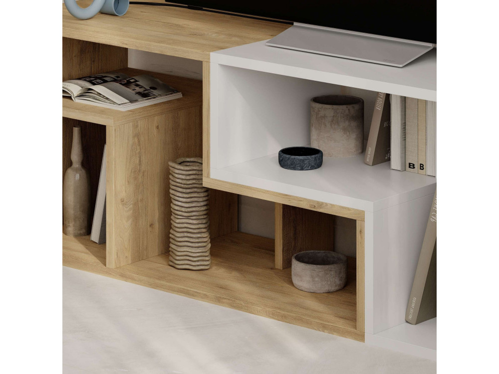 Mueble TV modular de madera "Glis" - 145 x 35 x 44 cm - Blanco