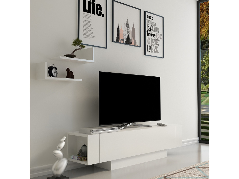 Soporte de TV de madera "Matera" - 150 x 31 x 41 cm - Blanco