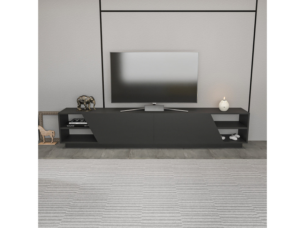 Soporte de TV de madera "Rhodes" - 240 x 37 x 47 cm - Gris antracita