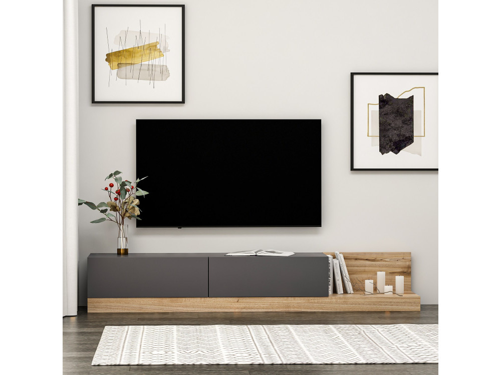 Mueble TV de madera "Majör" - 180 x 37 x 30 cm - Gris antracita