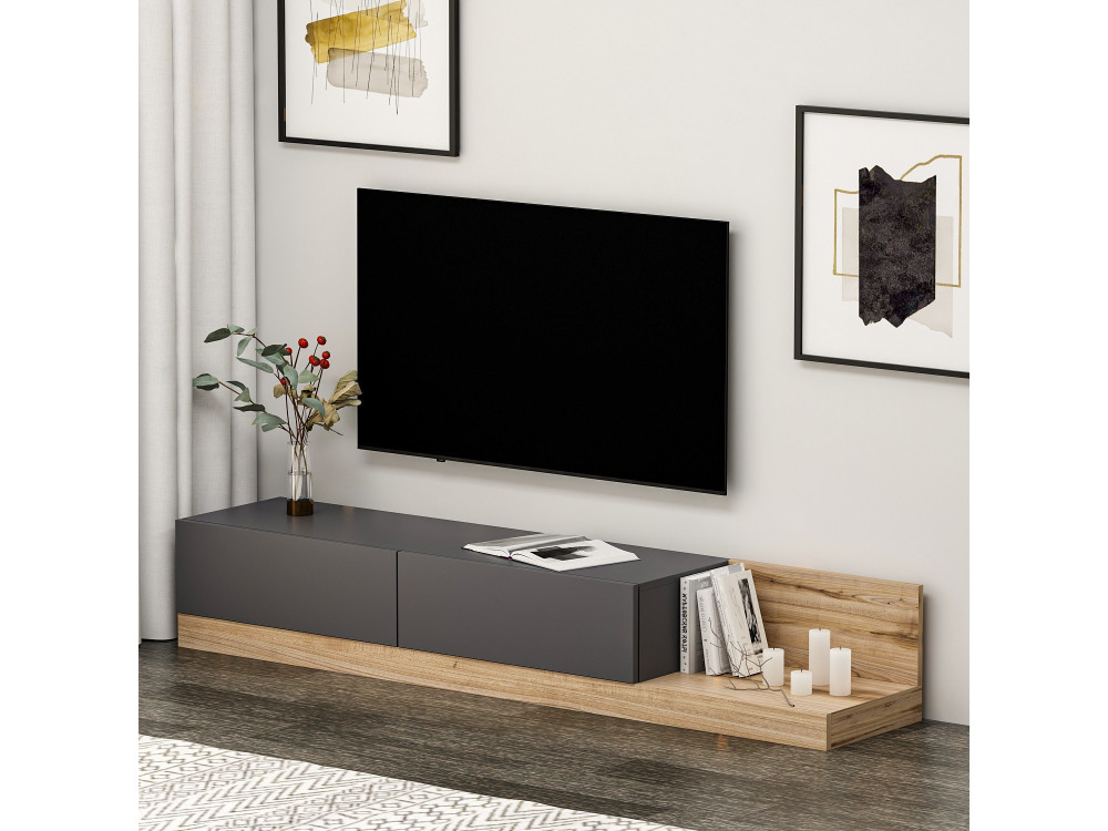 Mueble TV de madera "Majör" - 180 x 37 x 30 cm - Gris antracita