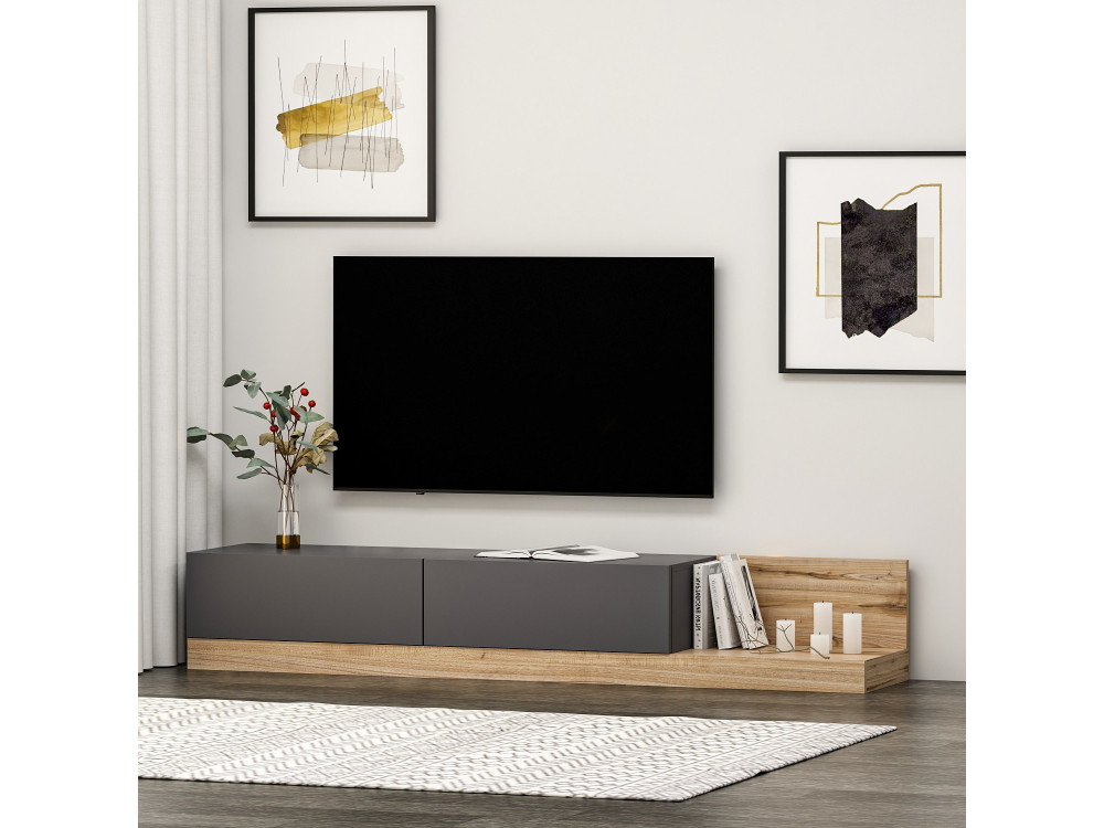 Mueble TV de madera "Majör" - 180 x 37 x 30 cm - Gris antracita