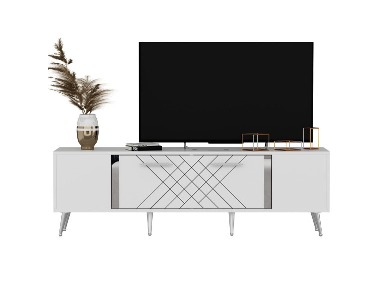 Soporte de TV de madera "Detas" - 150 x 35 x 48 cm - Plata