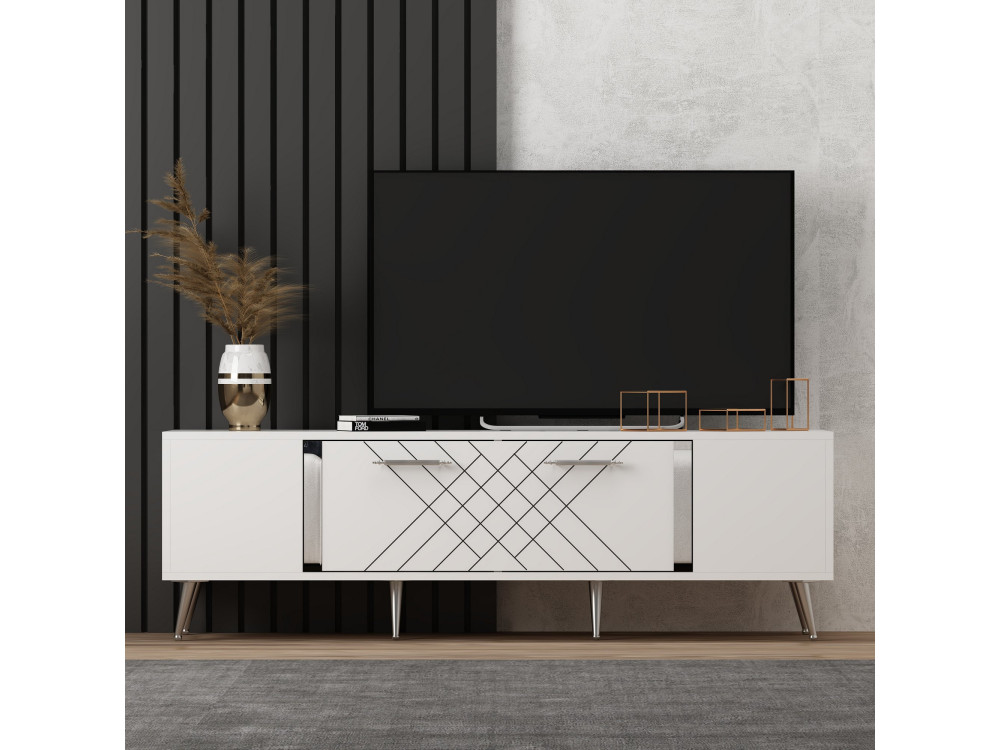 Soporte de TV de madera "Detas" - 150 x 35 x 48 cm - Plata