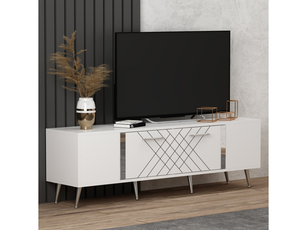 Soporte de TV de madera "Detas" - 150 x 35 x 48 cm - Plata