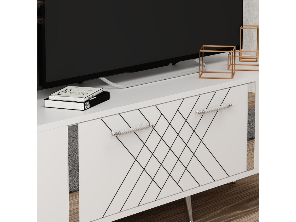 Soporte de TV de madera "Detas" - 150 x 35 x 48 cm - Plata