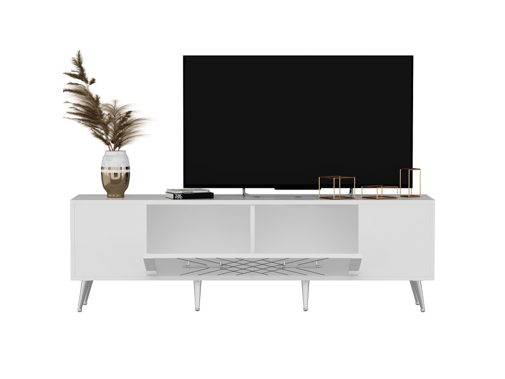 Soporte de TV de madera "Detas" - 150 x 35 x 48 cm - Plata