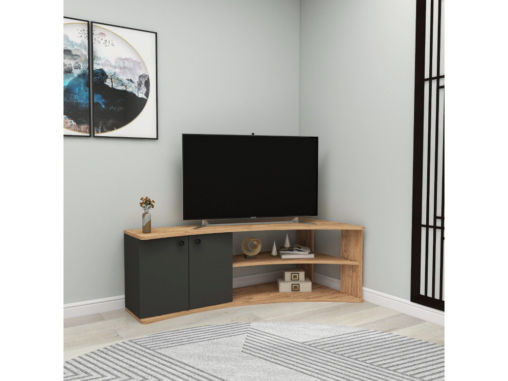 Mueble TV esquinero de madera "Termera" - 135 x 67 x 48 cm - Marrón