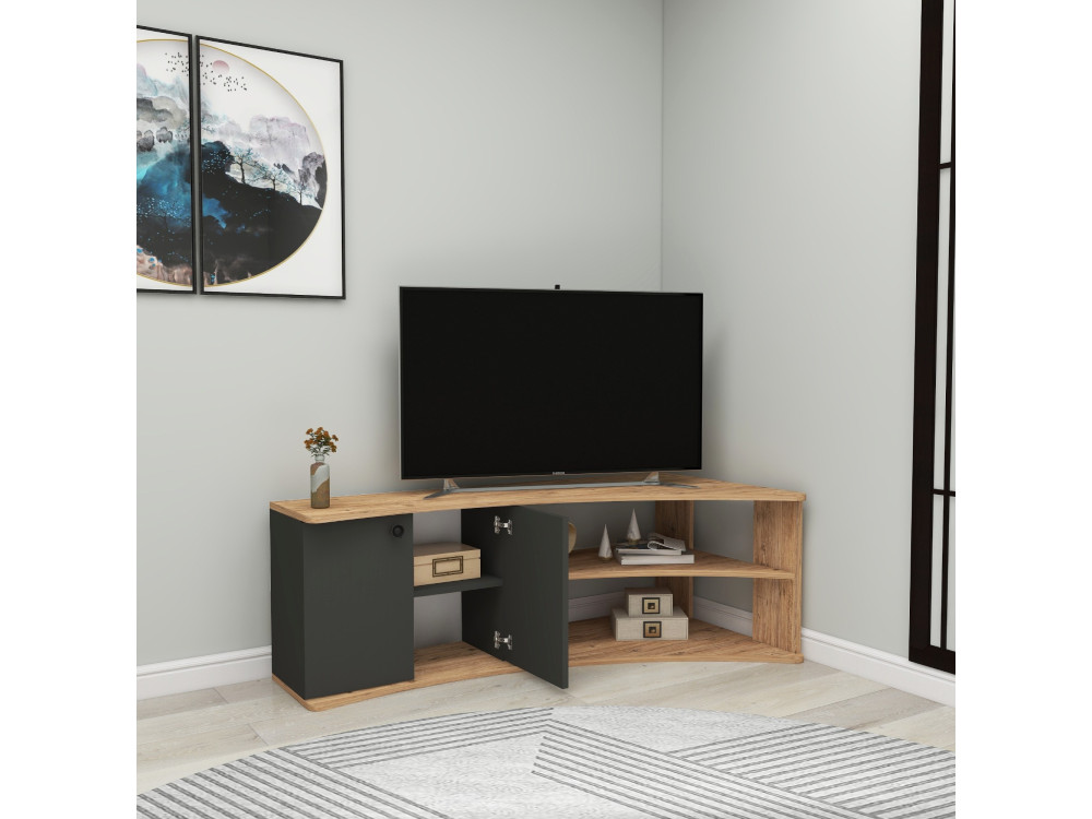 Mueble TV esquinero de madera "Termera" - 135 x 67 x 48 cm - Marrón