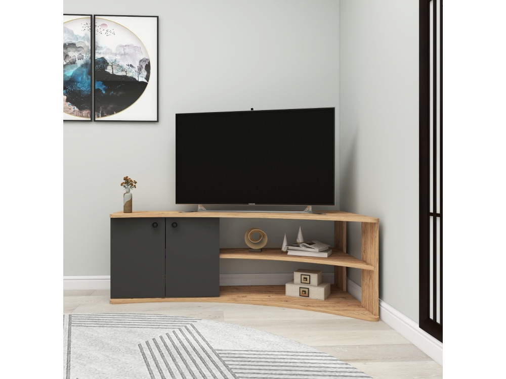 Mueble TV esquinero de madera "Termera" - 135 x 67 x 48 cm - Marrón