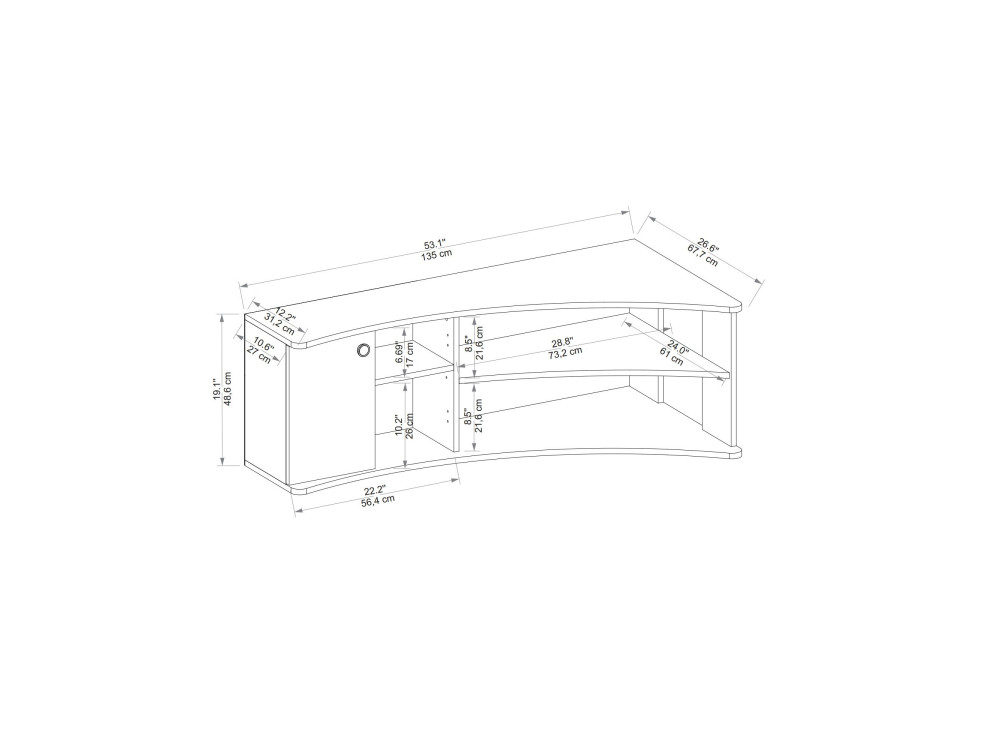 Mueble TV esquinero de madera "Termera" - 135 x 67 x 48 cm - Marrón