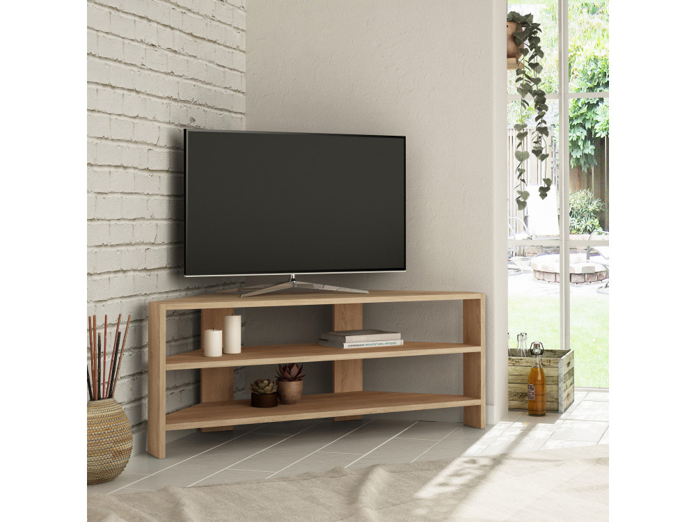 Mueble TV esquinero de madera "Thales" - 114 x 36 x 45 cm - Beige