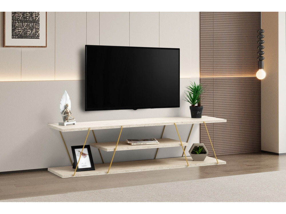 Soporte de TV de madera "Canaz" - 120 x 30 x 33 cm - Travertino