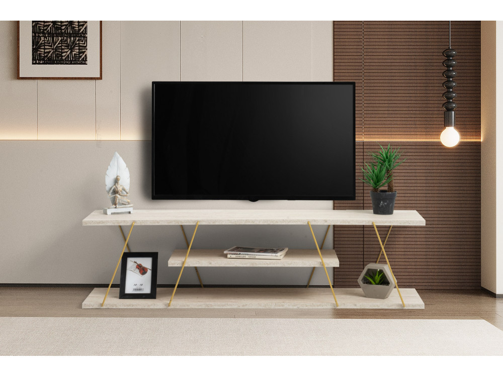 Soporte de TV de madera "Canaz" - 120 x 30 x 33 cm - Travertino