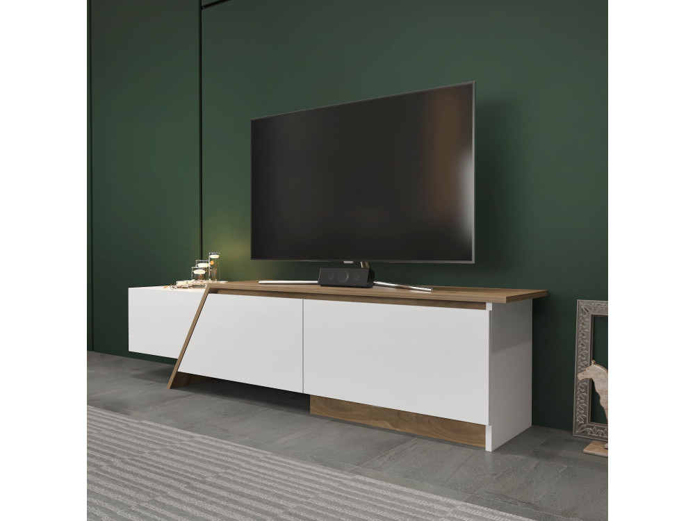 Soporte de TV de madera "Zonas" - 180 x 35 x 28 cm - Blanco