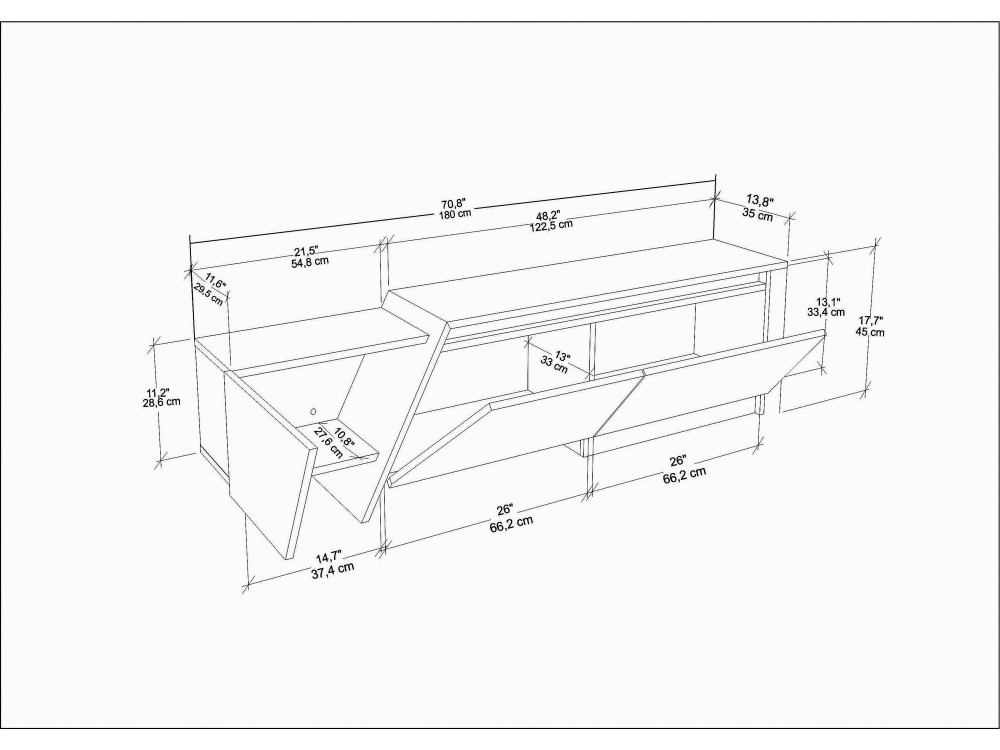 Soporte de TV de madera "Zonas" - 180 x 35 x 28 cm - Blanco