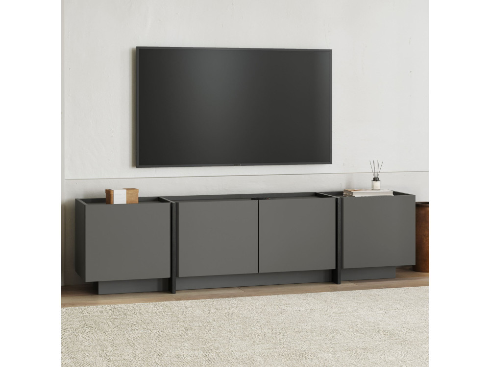 Soporte de TV de madera "Lowen" - 180 x 35 x 46 cm - Antracita / Negro