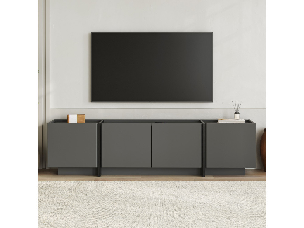 Soporte de TV de madera "Lowen" - 180 x 35 x 46 cm - Antracita / Negro