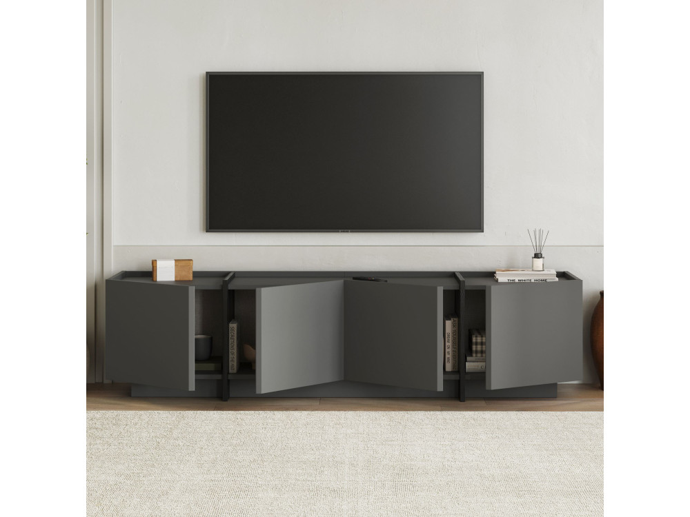 Soporte de TV de madera "Lowen" - 180 x 35 x 46 cm - Antracita / Negro