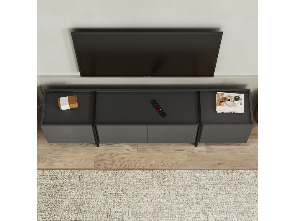 Soporte de TV de madera "Lowen" - 180 x 35 x 46 cm - Antracita / Negro