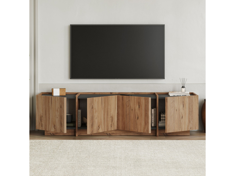 Soporte de TV de madera "Lowen" - 180 x 35 x 46 cm - Pino Atlántico / Antracita