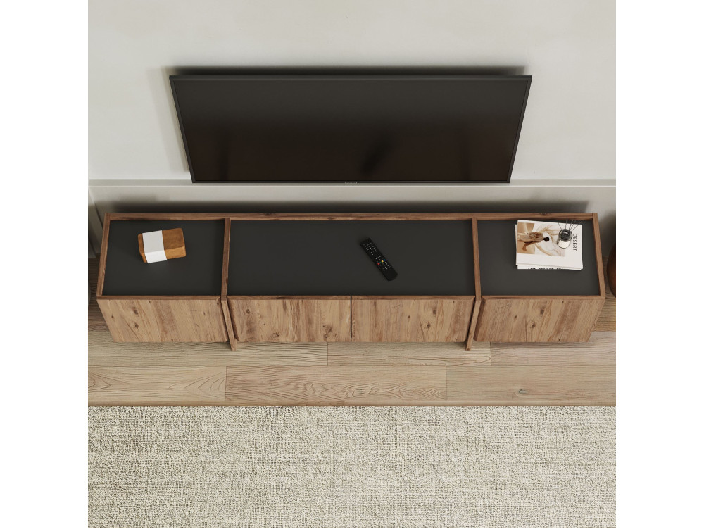 Soporte de TV de madera "Lowen" - 180 x 35 x 46 cm - Pino Atlántico / Antracita