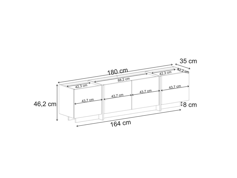 Soporte de TV de madera "Lowen" - 180 x 35 x 46 cm - Travertino
