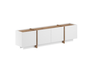 Mueble TV de madera "Lowen" - 180 x 35 x 46 cm - Blanco / Pino Atlántico
