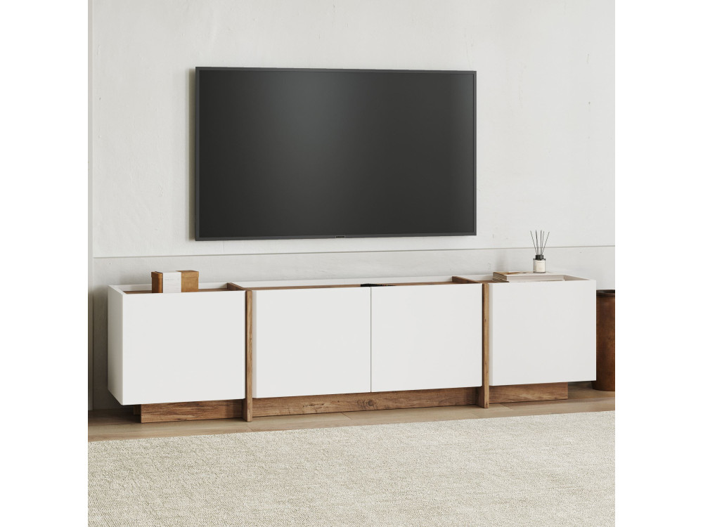 Soporte de TV de madera "Lowen" - 180 x 35 x 46 cm - Blanco / Pino Atlántico
