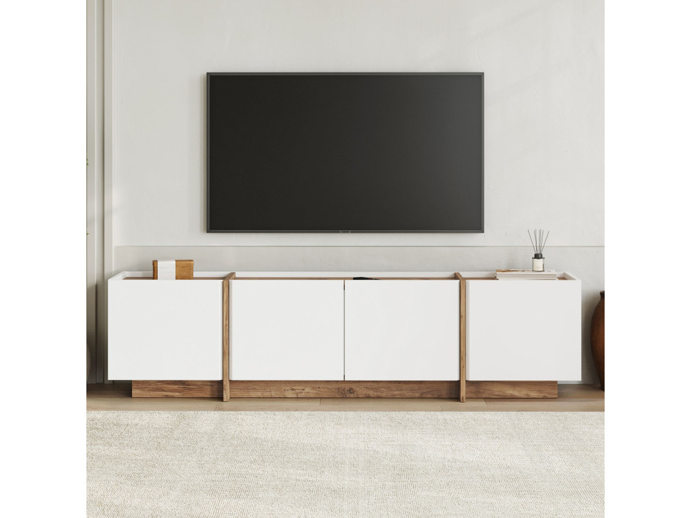 Soporte de TV de madera "Lowen" - 180 x 35 x 46 cm - Blanco / Pino Atlántico