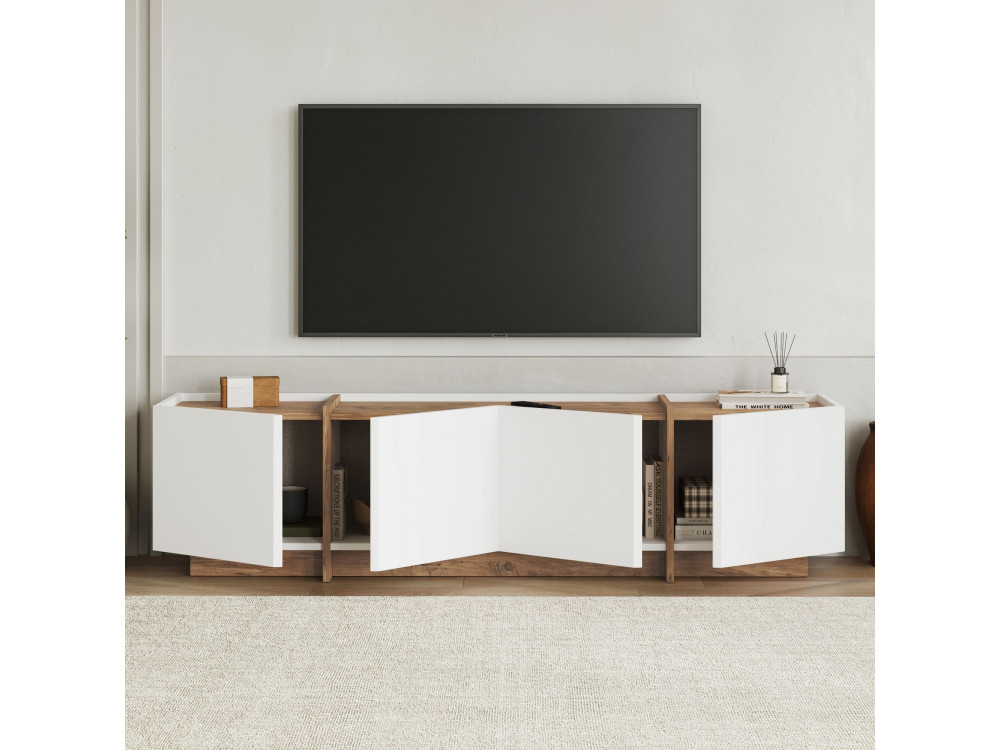 Soporte de TV de madera "Lowen" - 180 x 35 x 46 cm - Blanco / Pino Atlántico