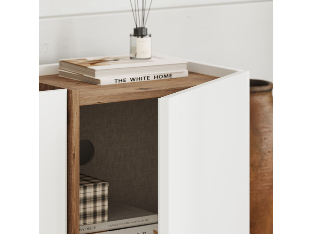Soporte de TV de madera "Lowen" - 180 x 35 x 46 cm - Blanco / Pino Atlántico