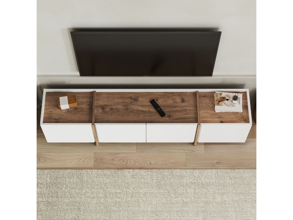 Soporte de TV de madera "Lowen" - 180 x 35 x 46 cm - Blanco / Pino Atlántico