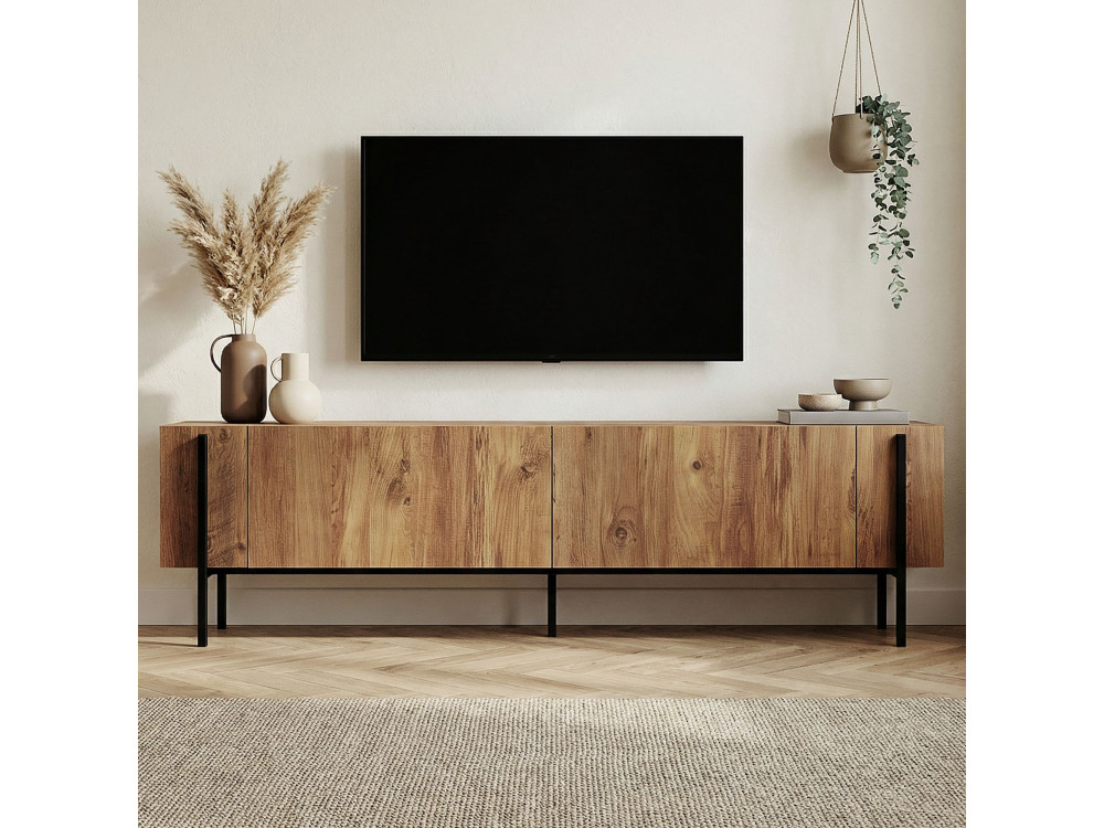 Soporte de TV de madera "Nexus" - 180 x 30 x 45 cm - Pino Atlántico / Negro