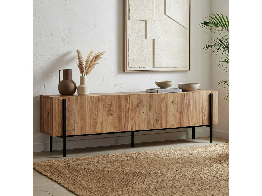 Soporte de TV de madera "Nexus" - 180 x 30 x 45 cm - Pino Atlántico / Negro