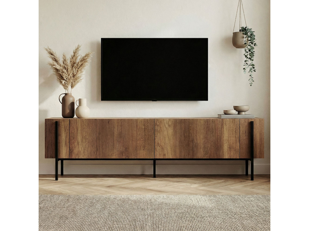Soporte de TV de madera "Nexus" - 180 x 30 x 45 cm - Nogal Barroco / Negro