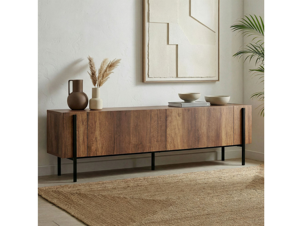 Soporte de TV de madera "Nexus" - 180 x 30 x 45 cm - Nogal Barroco / Negro