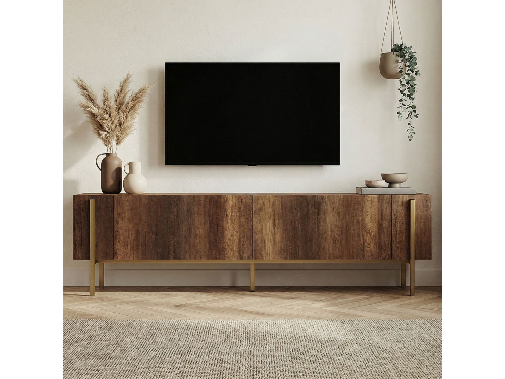Soporte de TV de madera "Nexus" - 180 x 30 x 45 cm - Nogal Barroco Dorado