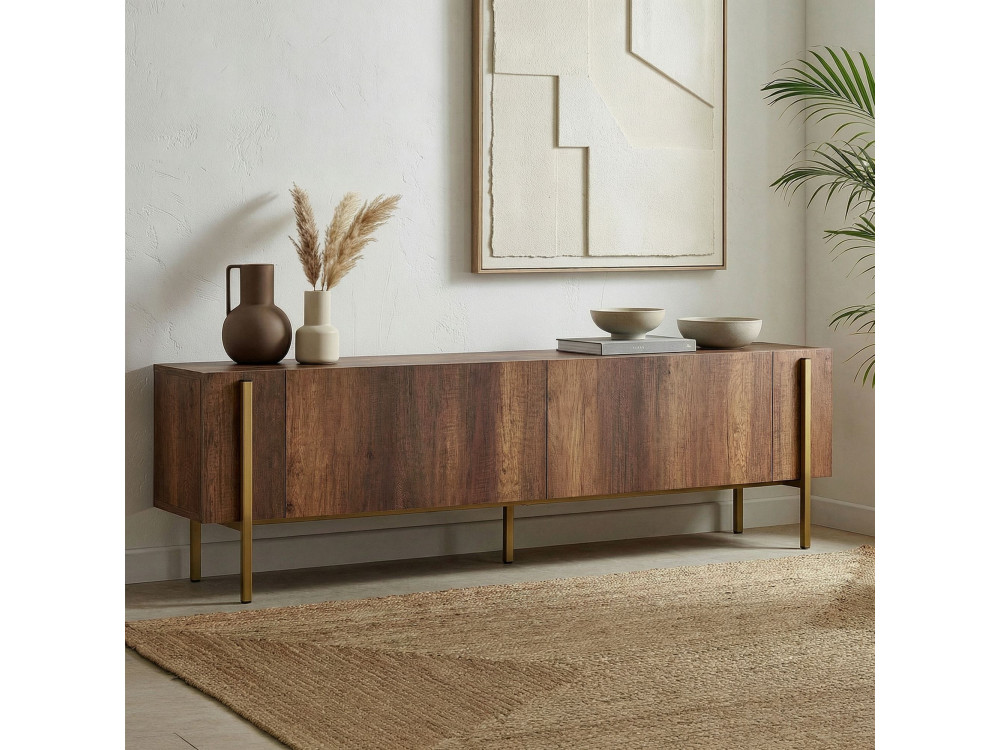 Soporte de TV de madera "Nexus" - 180 x 30 x 45 cm - Nogal Barroco Dorado