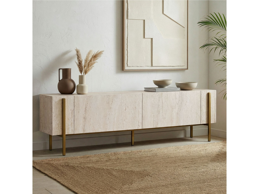 Soporte de TV de madera "Nexus" - 180 x 30 x 45 cm - Travertino / Oro