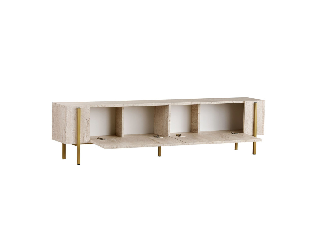 Soporte de TV de madera "Nexus" - 180 x 30 x 45 cm - Travertino / Oro