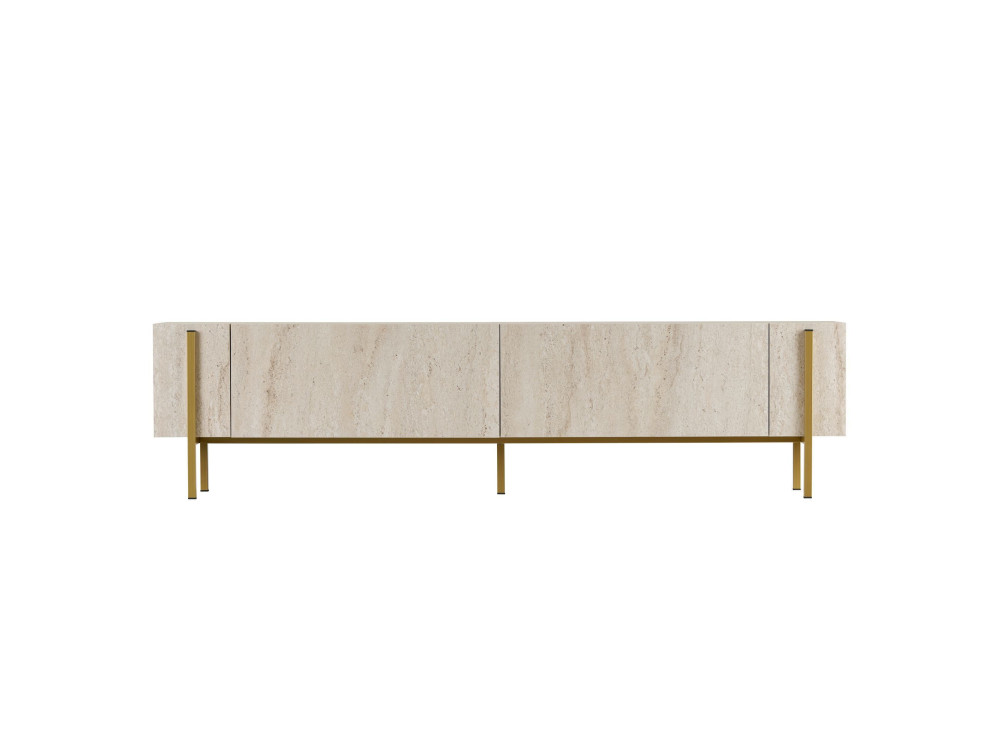 Soporte de TV de madera "Nexus" - 180 x 30 x 45 cm - Travertino / Oro