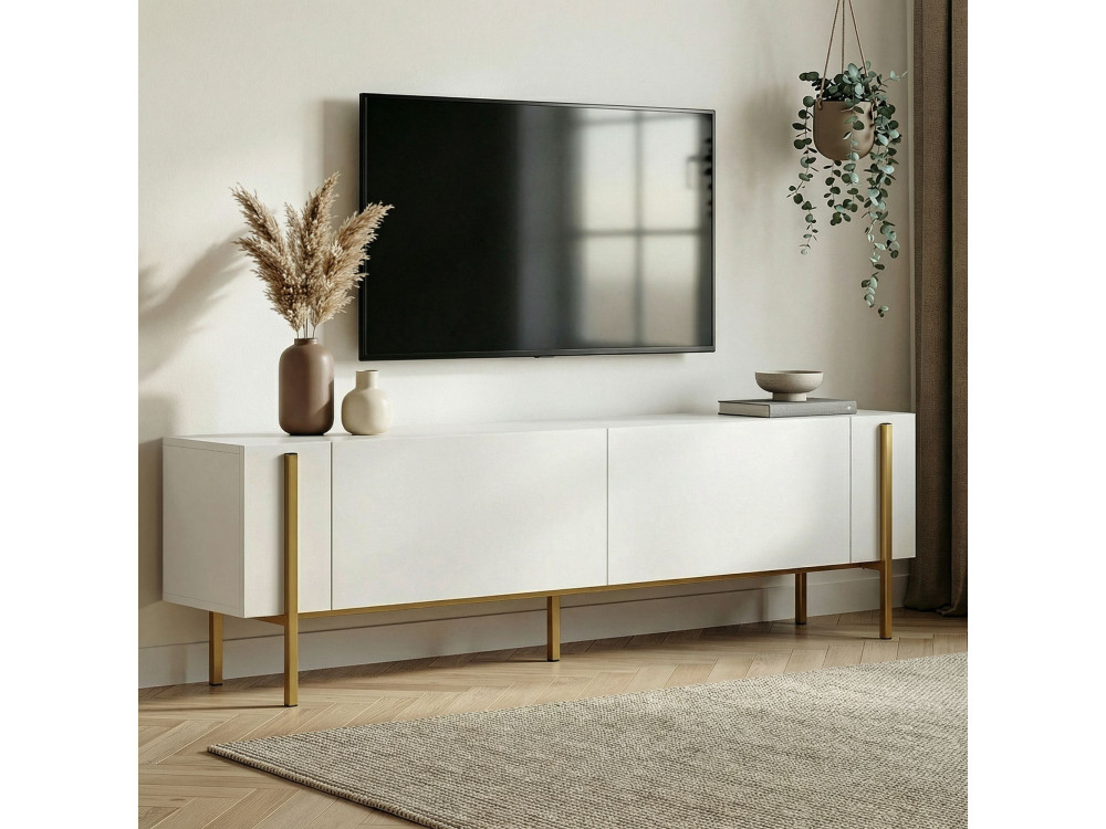 Soporte de TV de madera "Nexus" - 180 x 30 x 45 cm - Blanco / Dorado